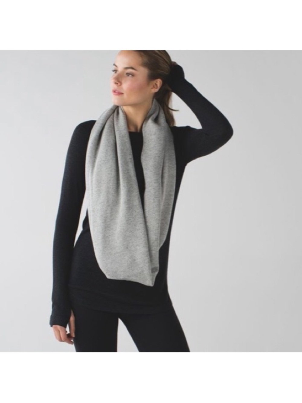 Lululemon Vinyasa Scarf.  Grey with Black Snap Detail